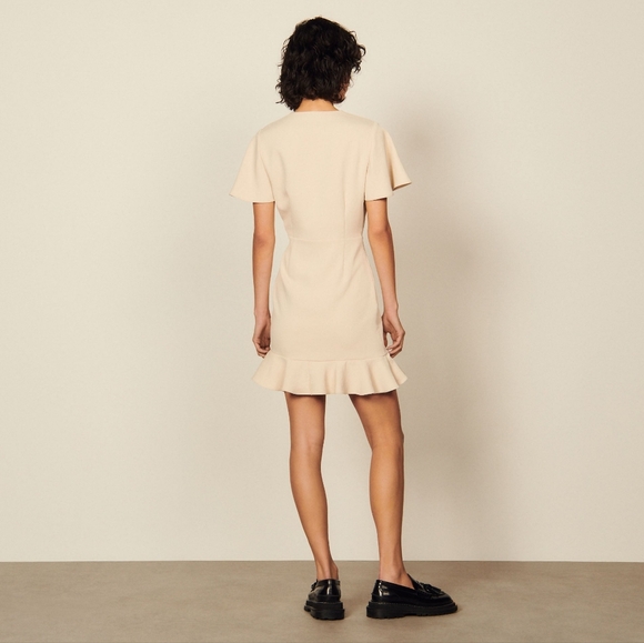 NWT $340 Sandro Paris Albi Ruffle-Trim Mini Dress in Cream Size FR 34 / XS - Picture 4 of 15